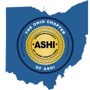 ASHI Ohio Chapter logo over a blue silhouette of Ohio