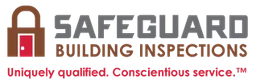 SAFEGUARD Building Inspections logo with a padlock icon and tagline &ldquo;Uniquely qualified. Conscientious service.&rdquo;