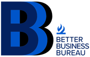 Better Business Bureau logo with blue “B” and blue text