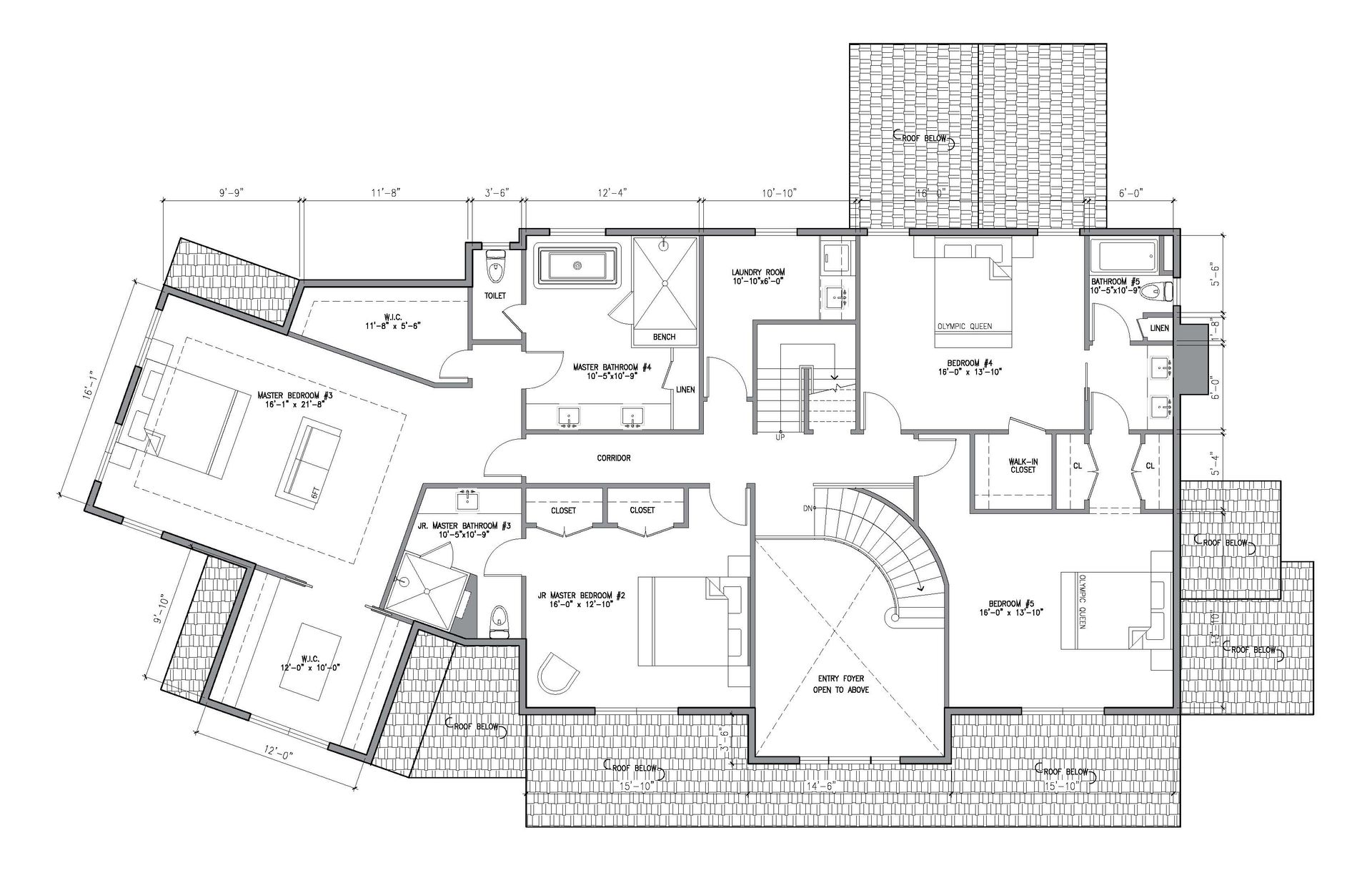 Architectural floor plan of a modern house, showing rooms, walls, and dimensions.