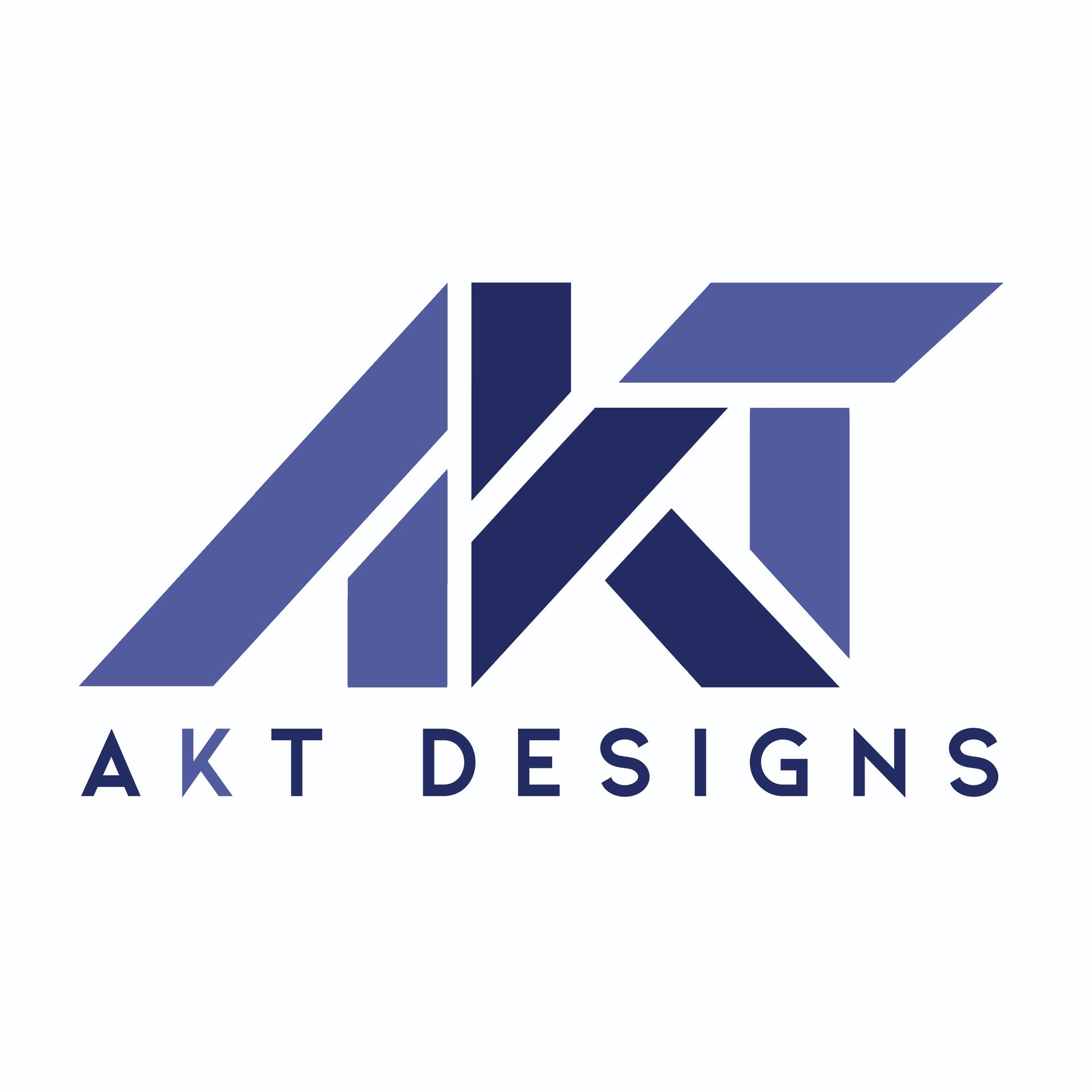 Logo for AKT Designs: stylized blue letters 