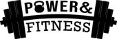 Black-and-white Power & Fitness logo with a barbell and bold text
