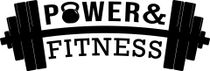 Black-and-white Power & Fitness logo with a barbell and bold text