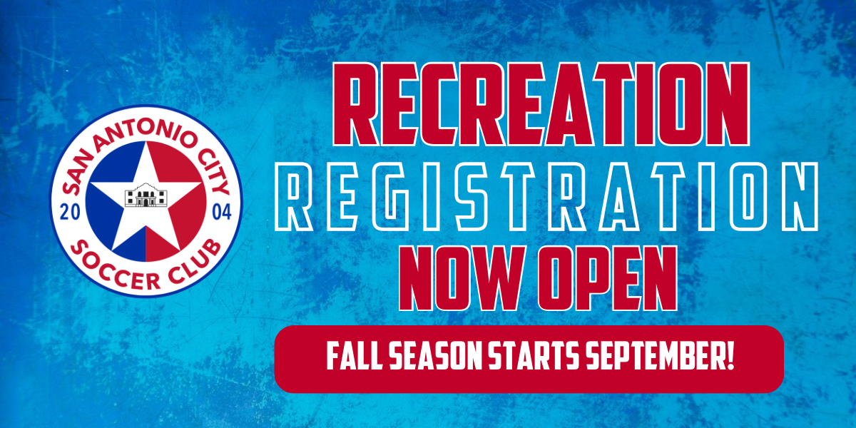 Poster for San Antonio City Soccer Club recreation soccer registration