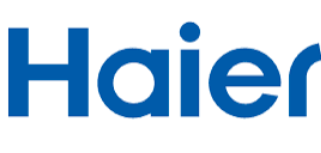 Logo Haier in testo blu su sfondo bianco