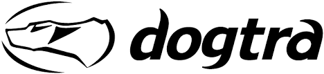 A black and white logo for dogtra with a heart in the middle.