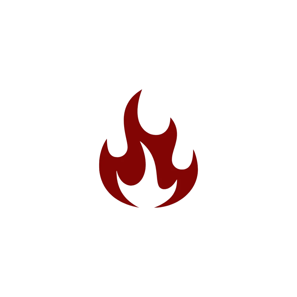 Dark red flame icon on a white background