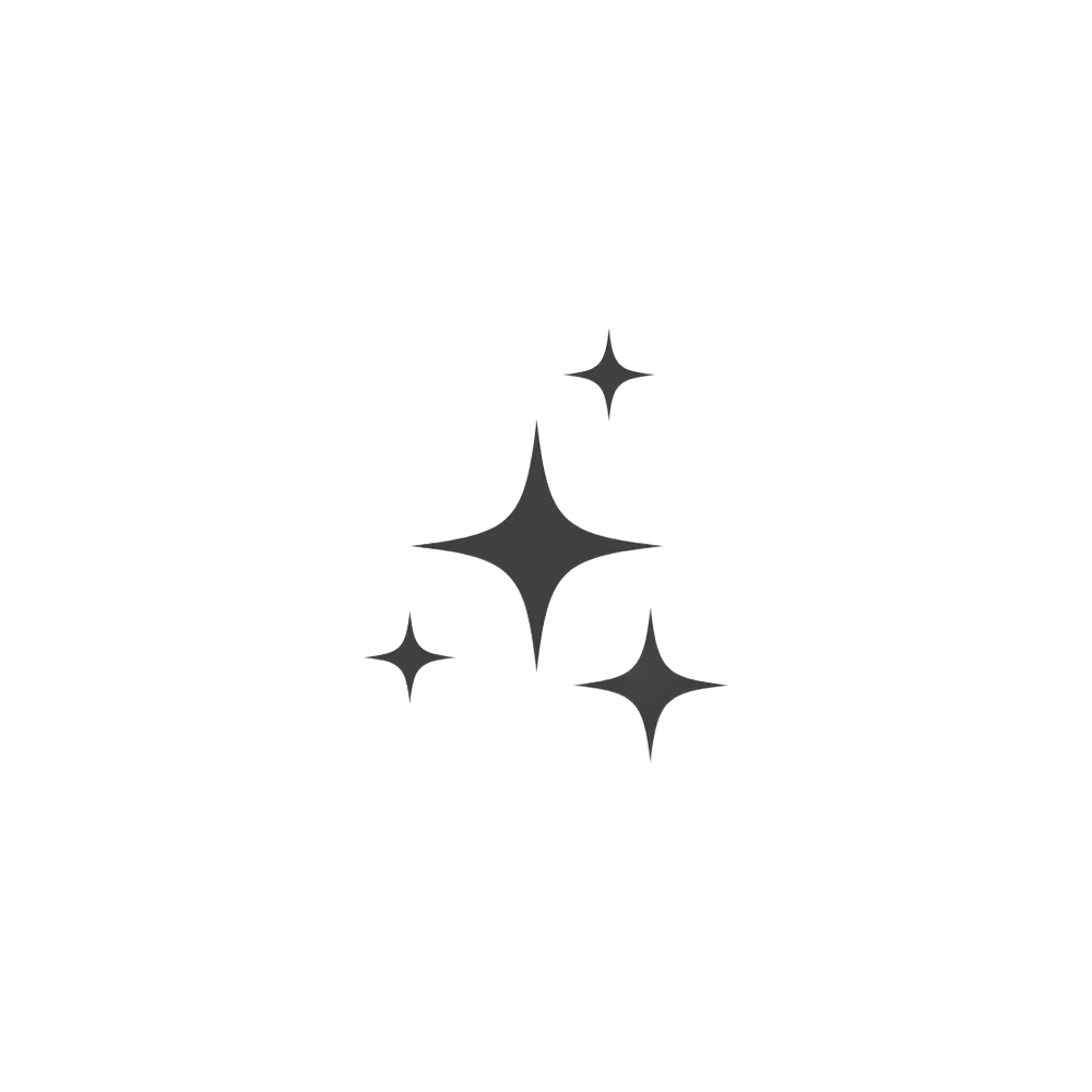 Three black sparkle icons on a white background