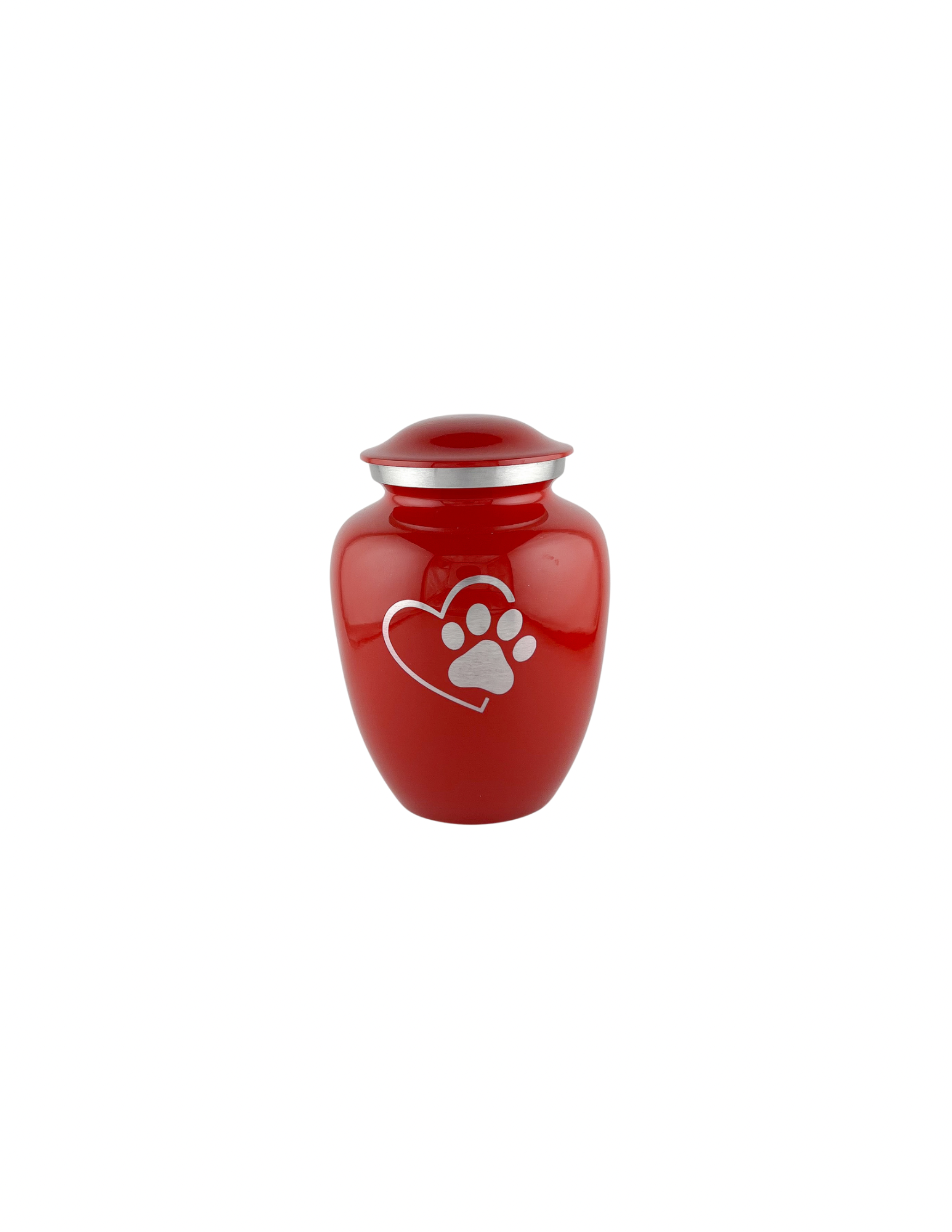 Red Silver Heart & Paw Urn