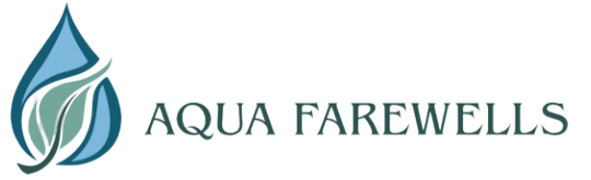Aqua Farewells logo with blue water droplet icon and teal text on a white background