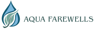 Aqua Farewells logo with blue water droplet icon and teal text on a white background