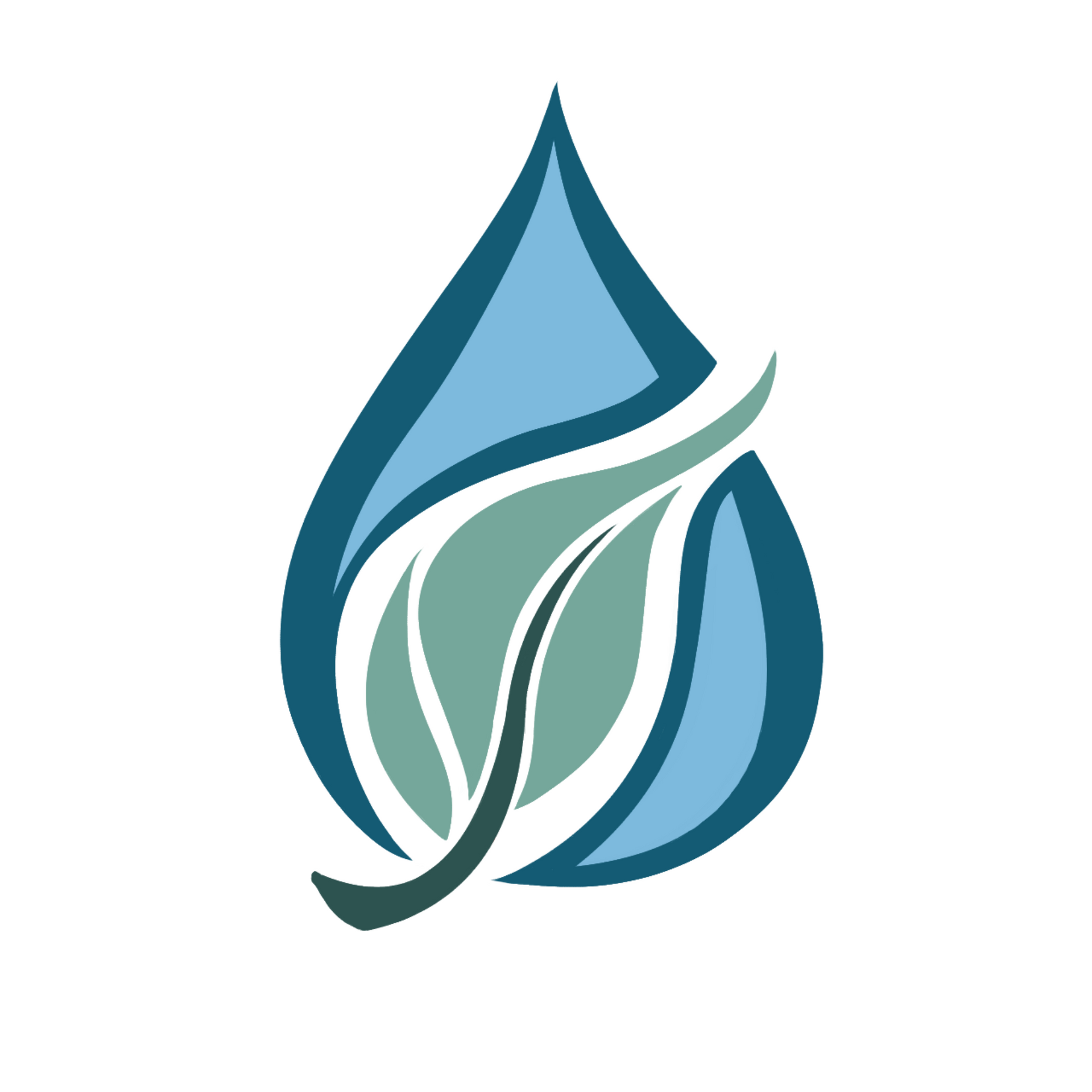 Blue and green water droplet logo with stylized leaves inside