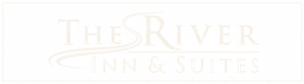 The River Inn & Suites logo in pale gold text on a white background