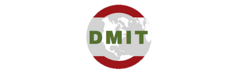 DMIT-logo met groene tekst in een rood cirkelvormig embleem.