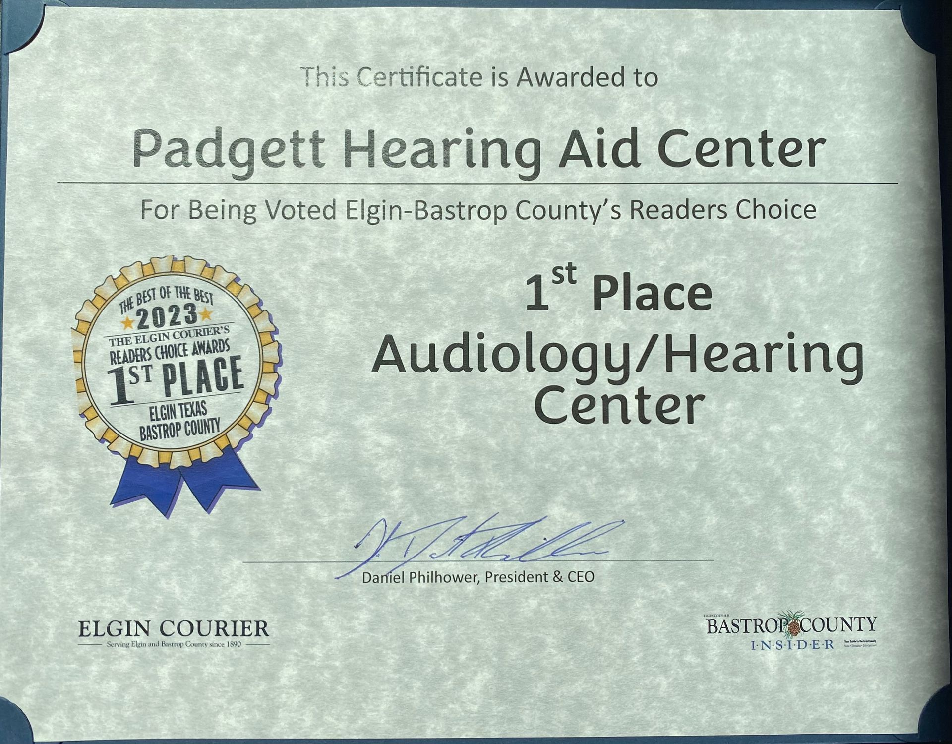 Padgett hearing aid center is awarded 1st place in audiology / hearing center