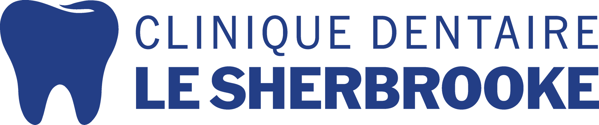 Logo de la Clinique Dentaire Le Sherbrooke avec icône de dent bleue et texte bleu sur fond blanc