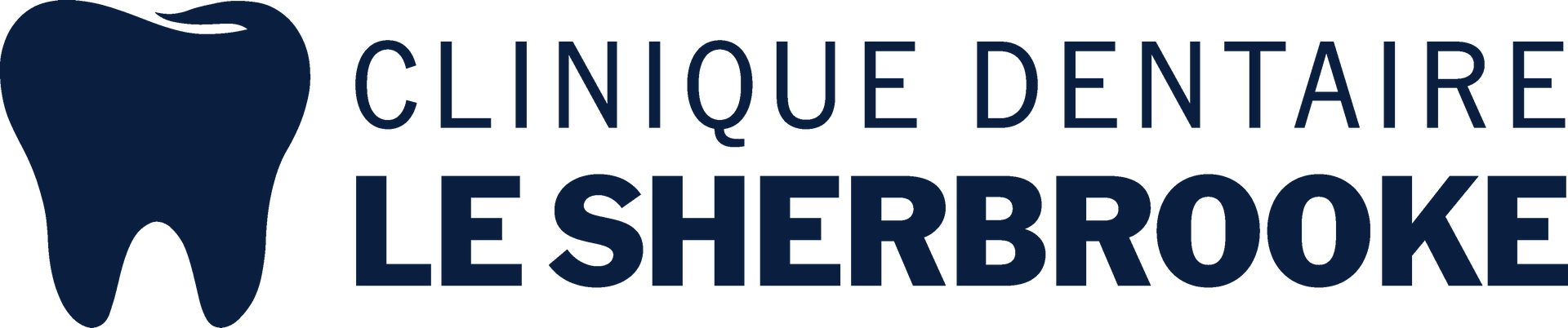 Logo de la Clinique Dentaire Le Sherbrooke avec une icône de dent bleu marine et un texte bleu.