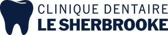 Logo de la Clinique Dentaire Le Sherbrooke avec une icône de dent bleu marine et un texte bleu.
