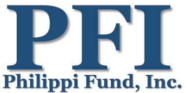 The logo for philippi fund inc. is blue and white