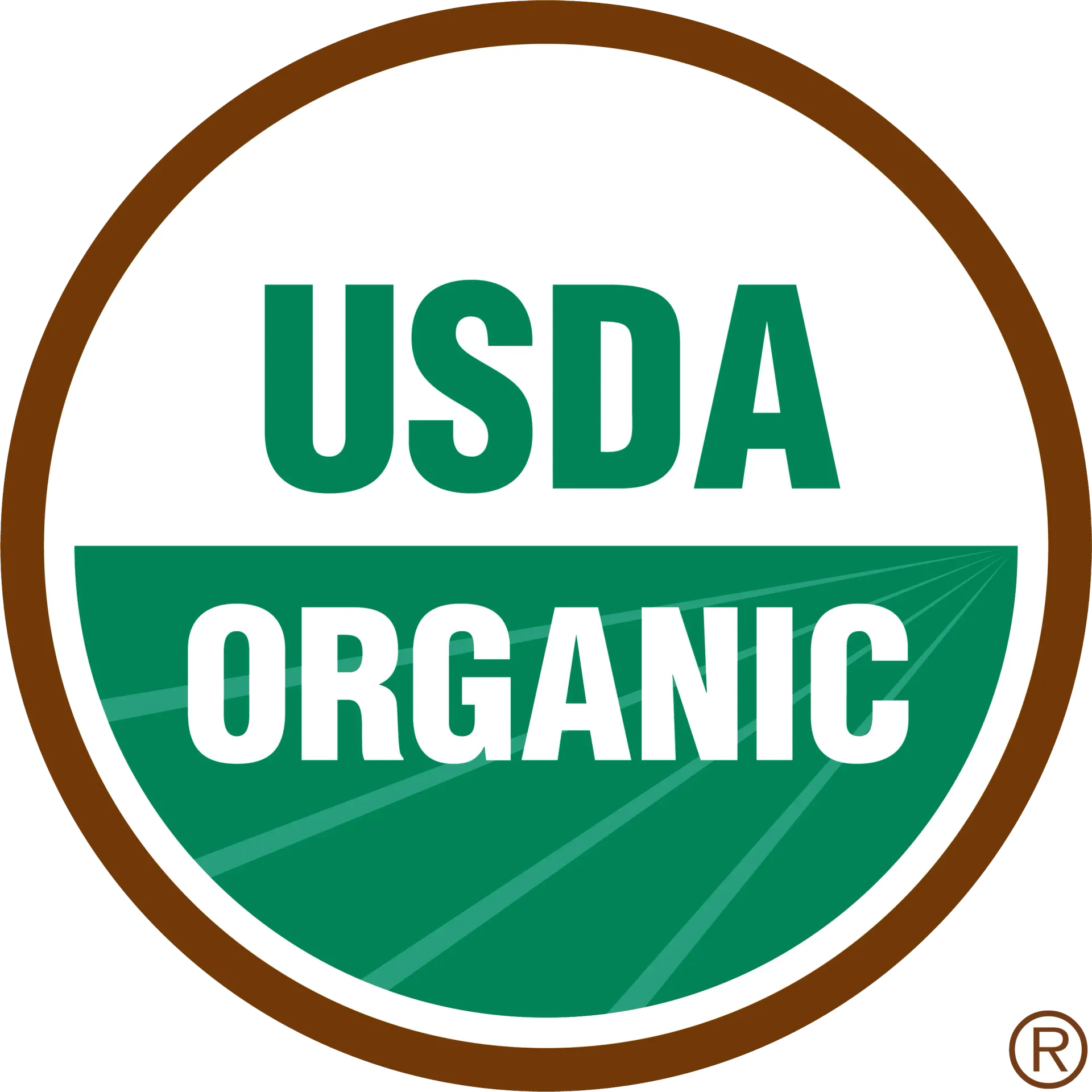 USDA Organic label: a brown-bordered circle with 