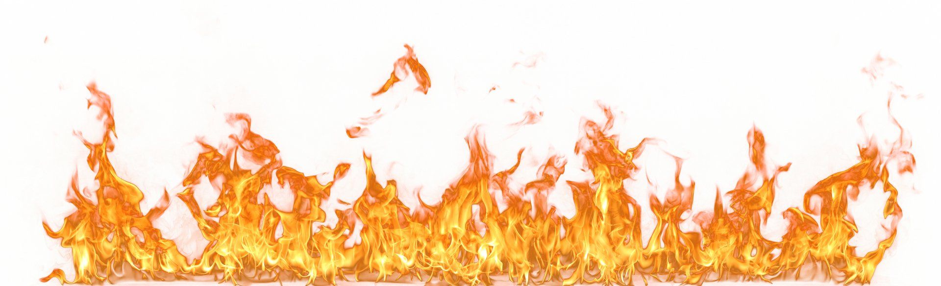 Flames burning intensely, ranging from orange to yellow, against a white background.