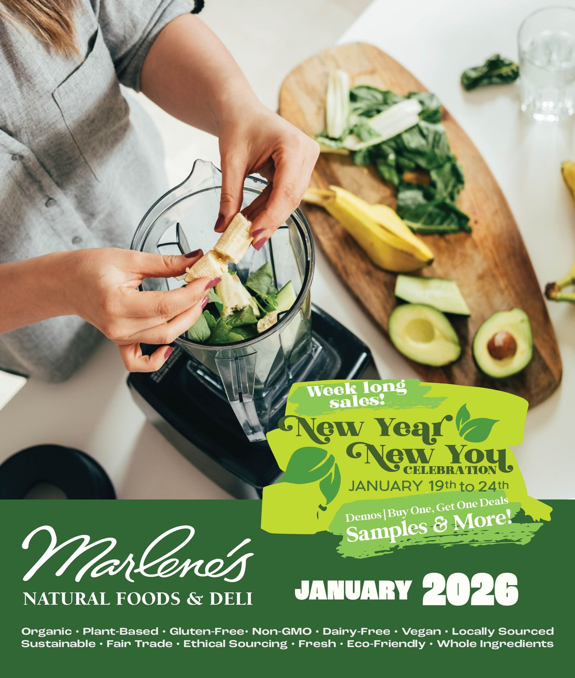 Woman adding ingredients to a blender; 