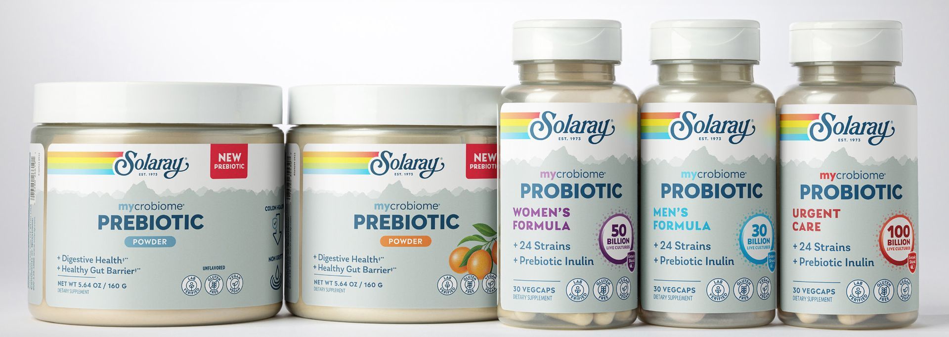 Several jars and bottles of supplements, labeled as