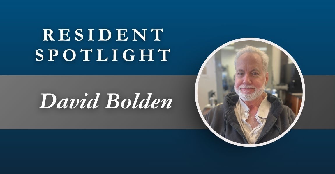 Resident Spotlight banner with a portrait of David Bolden on a blue background