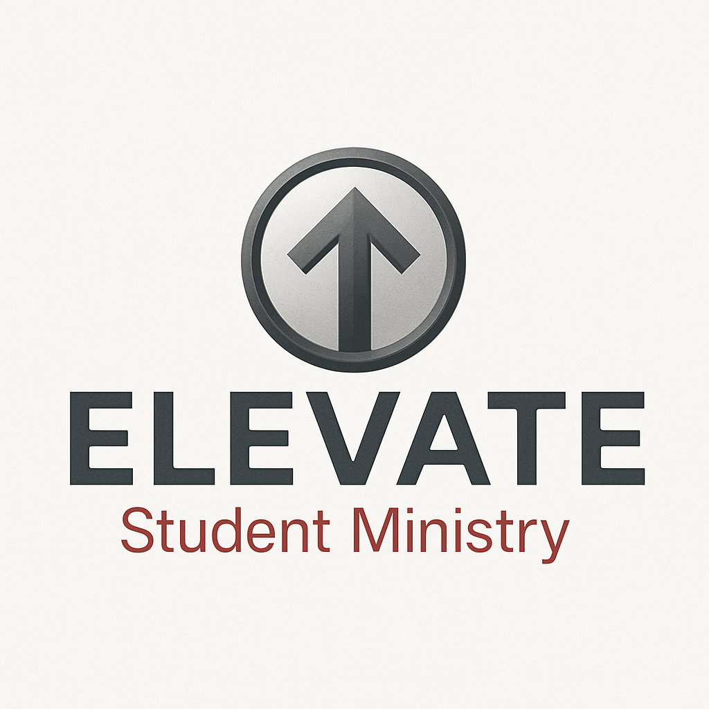 Logo for Elevate Student Ministry: a circle with an arrow pointing up, and the word