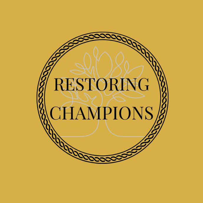 Logo: Gold circle with black braid border;