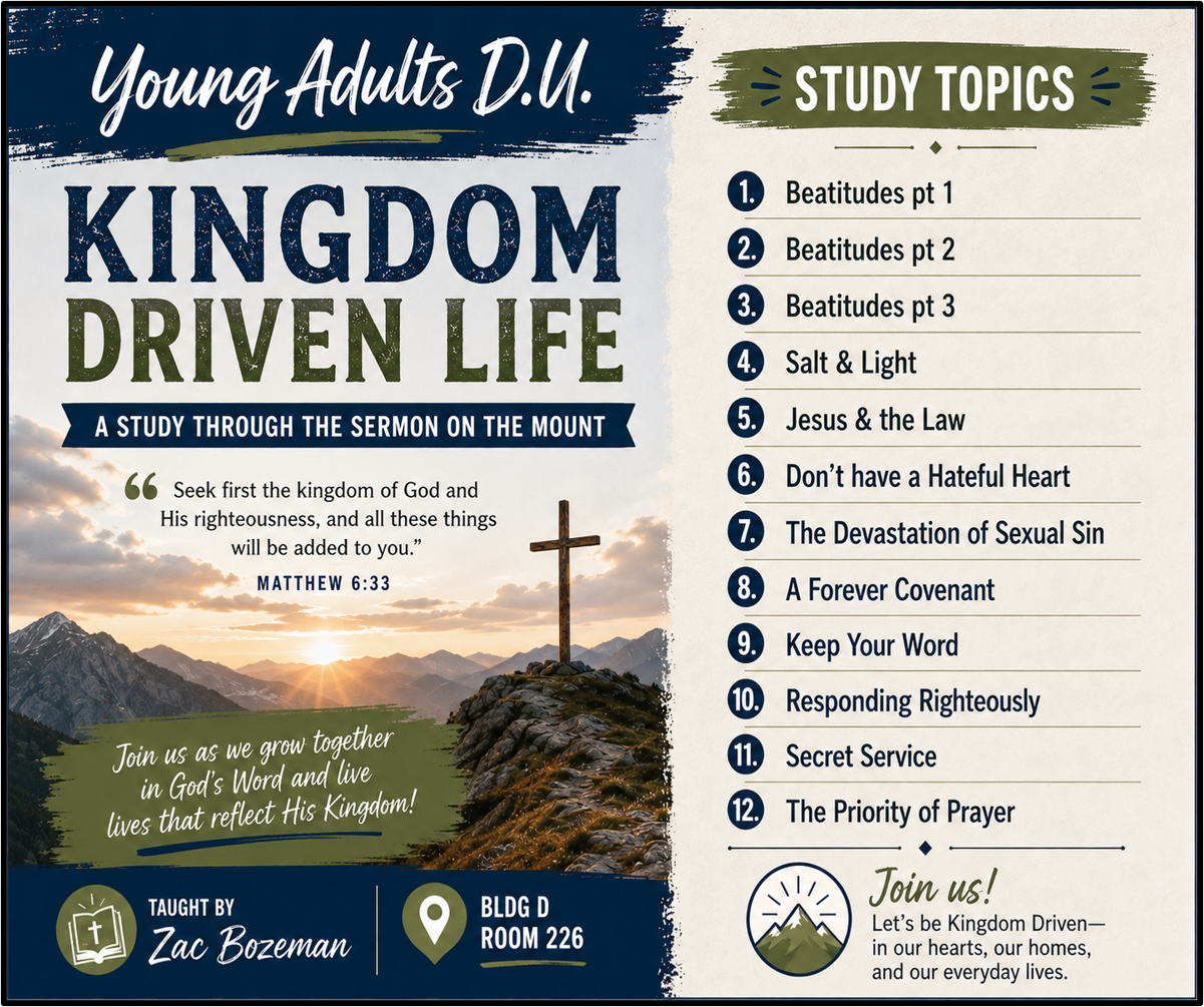 Church in winter, book covers, and sign language class flyer.