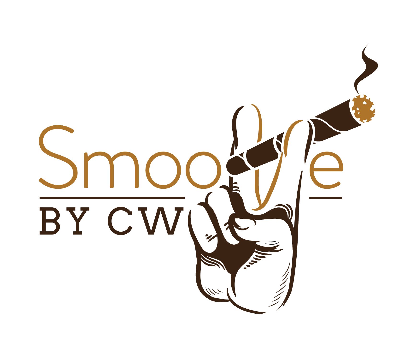 Logo with a hand holding a lit cigar; text reads