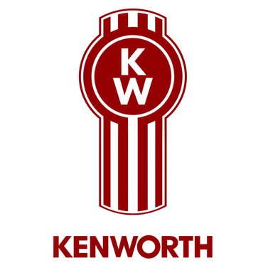 Kenworth logo in red and white with stylized “K W” emblem and vertical stripes