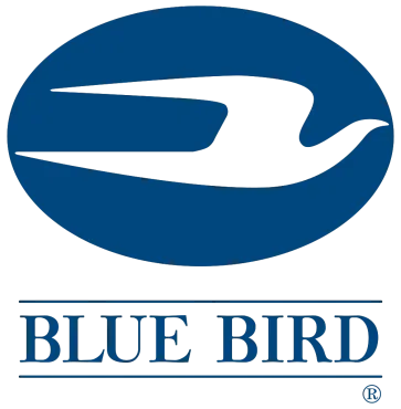 Blue Bird logo: white bird silhouette in a blue oval above the words “BLUE BIRD”