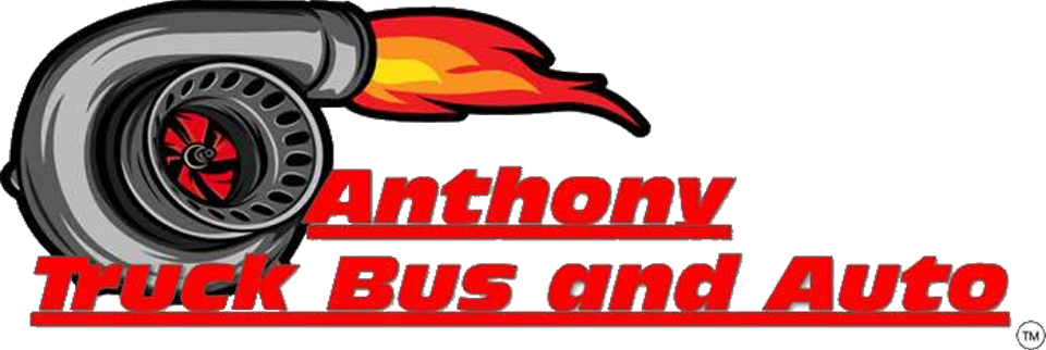 Logo for Anthony Truck Bus and Auto with a red-and-black truck and flame design