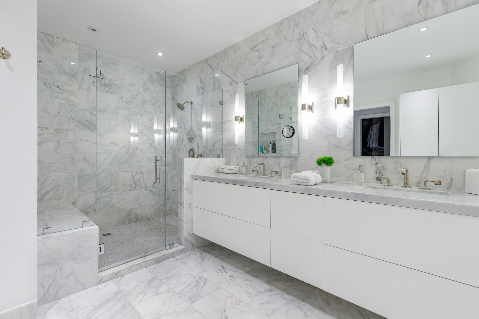 Luxury bathroom remodel with custom vanity by ReelLine Building & Design in Schwenksville, PA