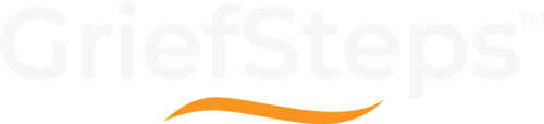 Griefsteps logo with orange curved line under the light gray text.