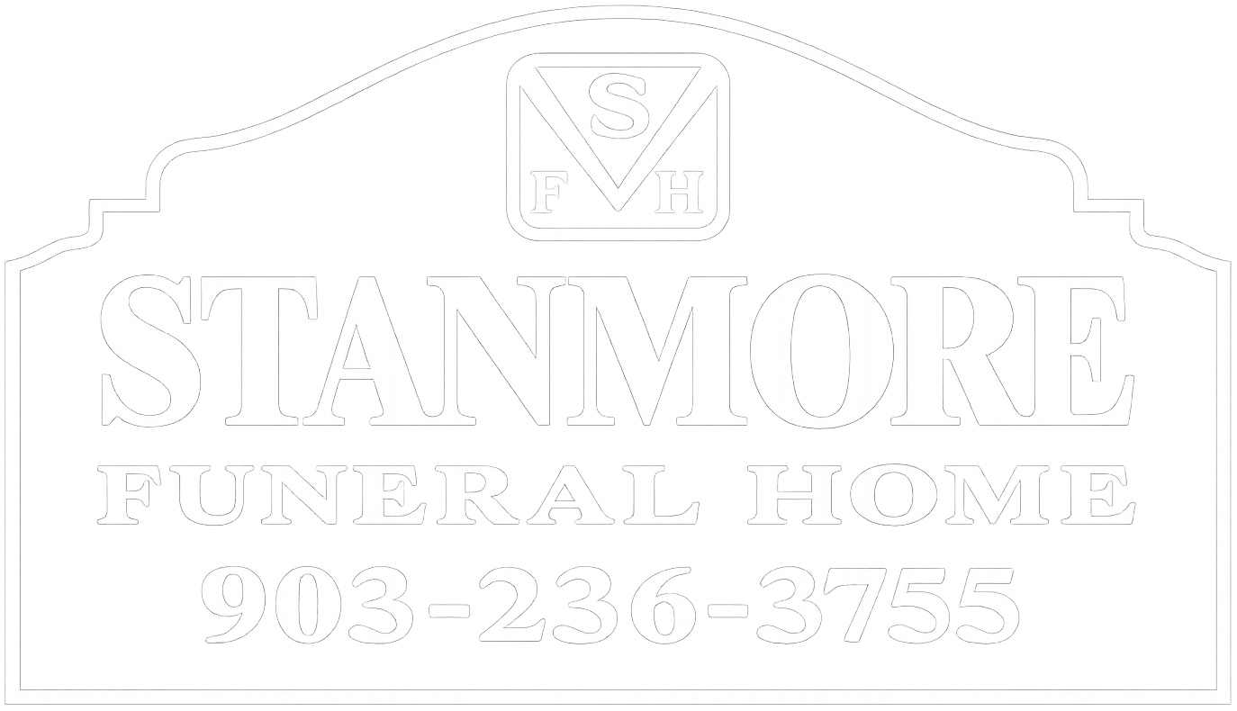 Faded Stanmore logo with a house outline and partially visible contact details