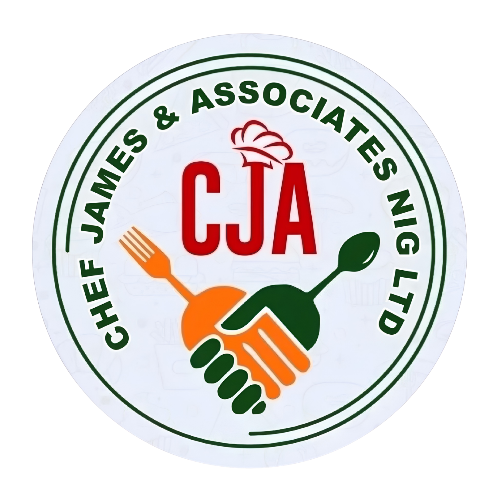 Chef James & Associates Nig Ltd logo with red CJA text and a green-orange handshake with utensils.