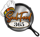 SoulFood 365 logo with a chef hat on a skillet, orange script and black-and-white design