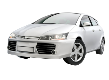 A white car is shown on a white background A white car is shown on a white background