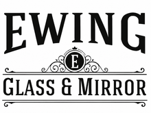 Ewing Glass & Mirror logo in black text with decorative emblem on white background