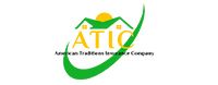 Logo for American Traditions Insurance Company, featuring a house silhouette, sun, and 