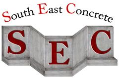 A logo for south east concrete with red letters