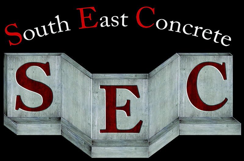 A logo for south east concrete sec is shown on a black background