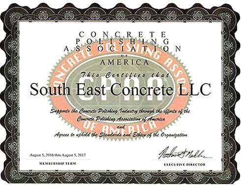 A certificate from the concrete polishing association of america