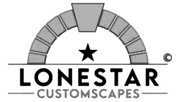 Lonestar Customscapes logo with arched stone design, star, and gray text