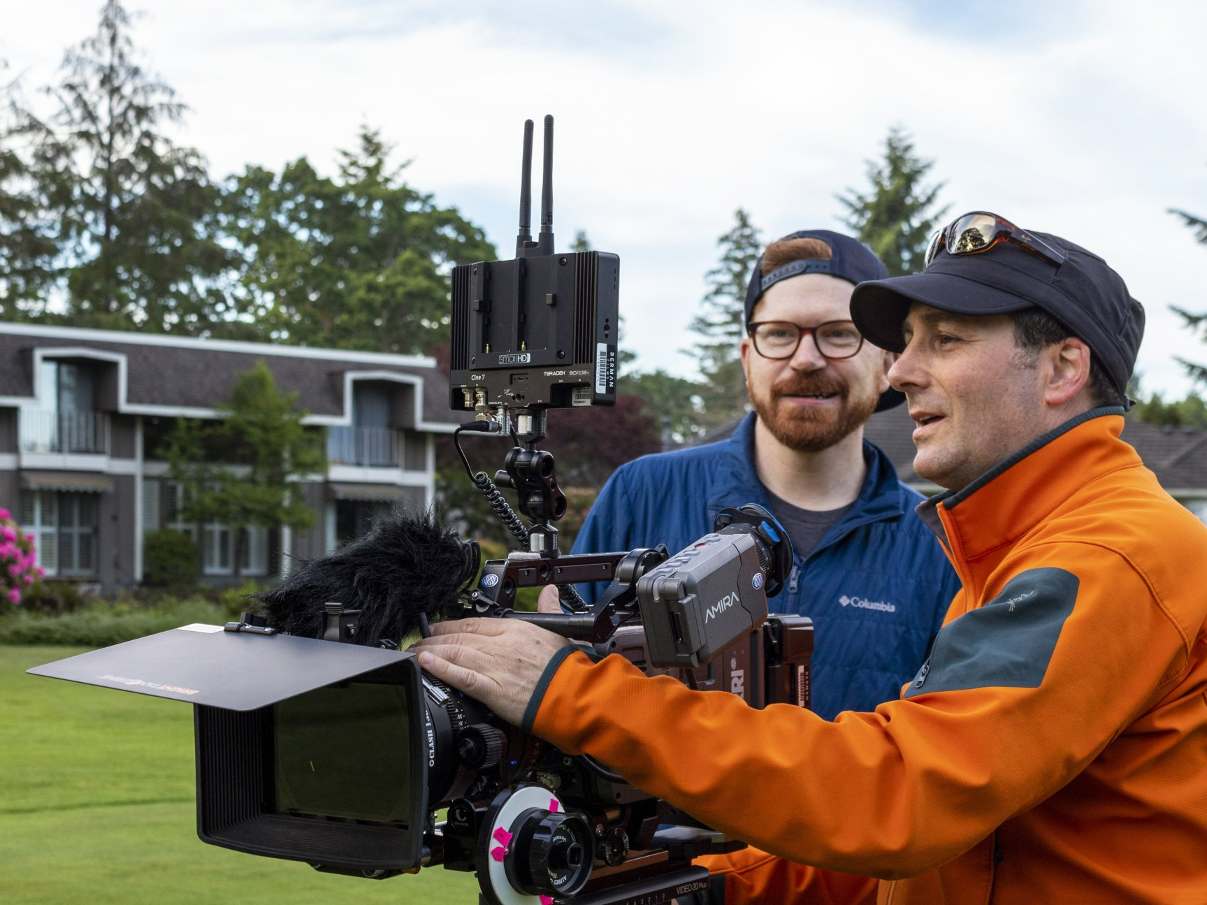 Director and cinematographer framing up a shot with an ARRI Amira