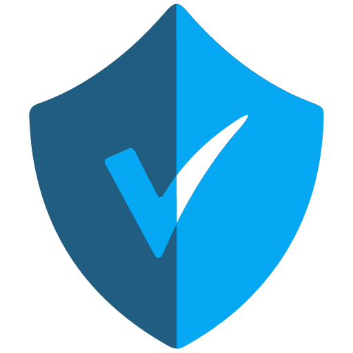 Scudo blu con segno di spunta, che rappresenta sicurezza e protezione.