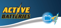 A logo for active batteries with a hand holding a battery
